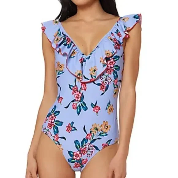 Jessica Simpson Garden Girl Frill Shoulder One Piece Swimsuit size large